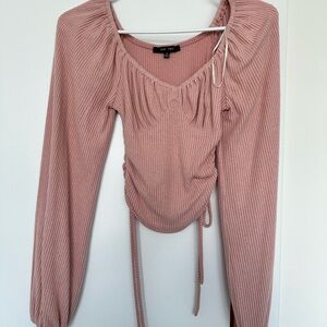 Pink Ribbed Long Sleeve Top